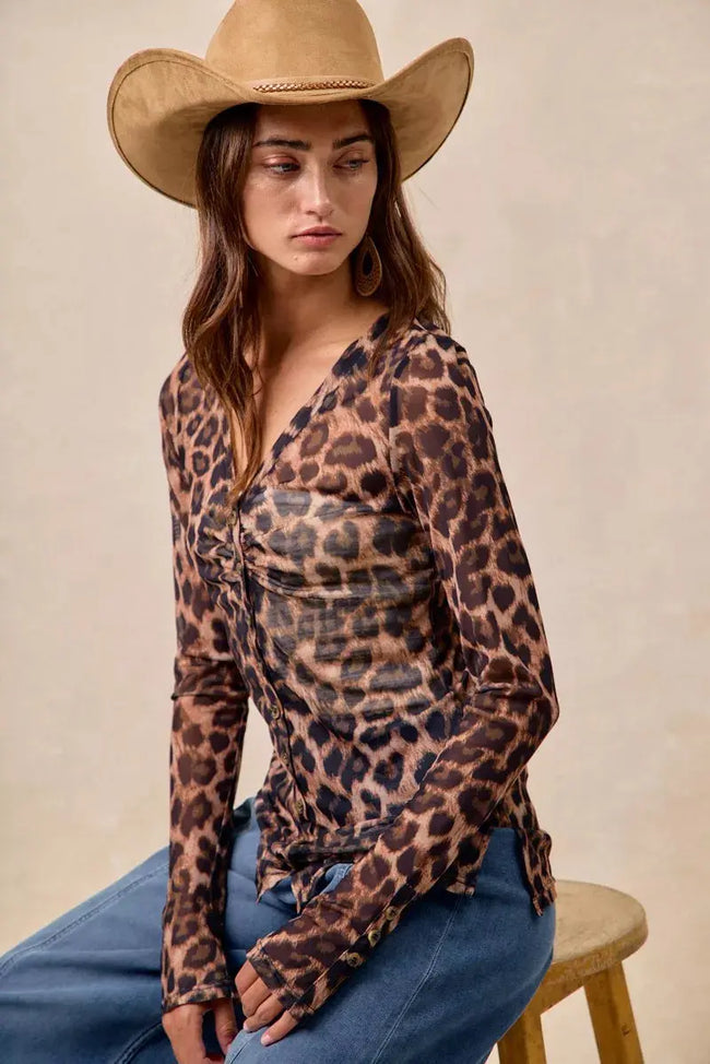 BiBi Leopard Printed Mesh Long Sleeve Top  Style Ratio