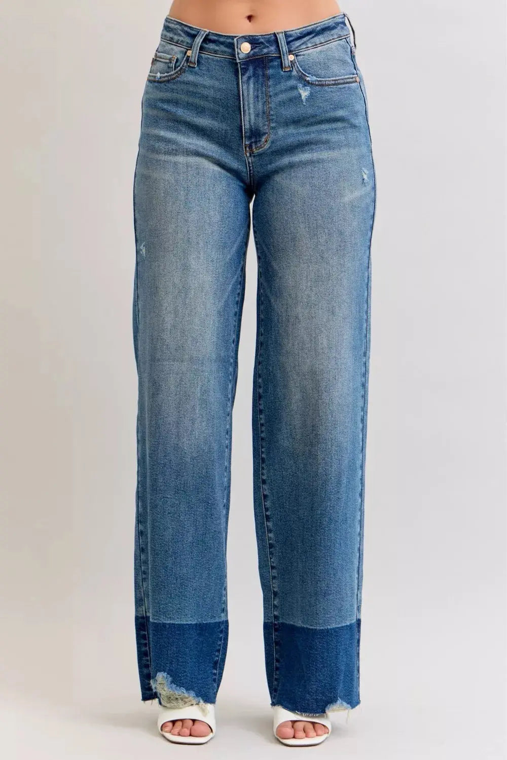 Judy Blue Raw Hem High Waist Column Straight Jeans  Style Ratio