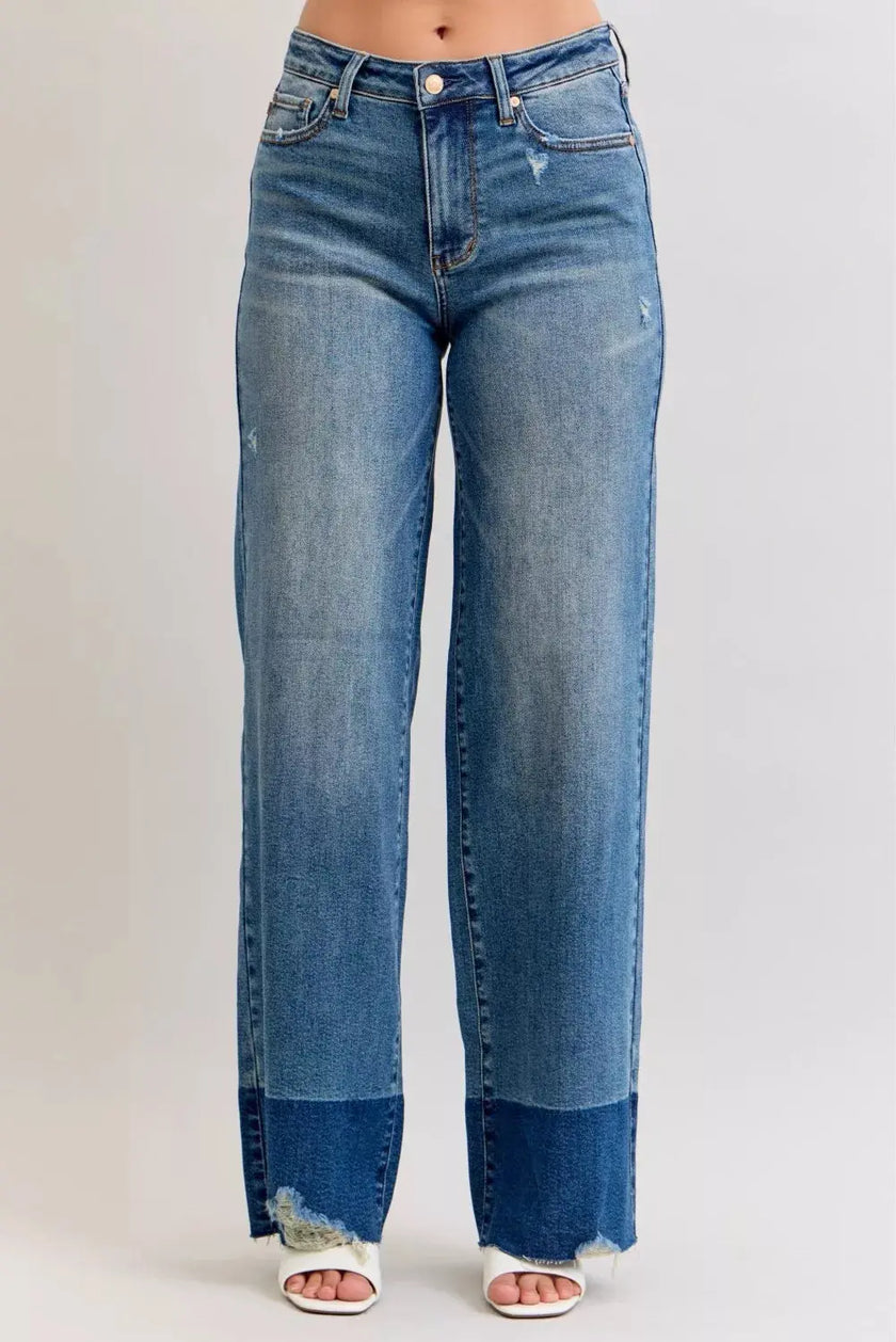 Judy Blue Raw Hem High Waist Column Straight Jeans  Style Ratio