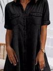 Full Size Button-Front Short Sleeve Denim Dress  Style Ratio