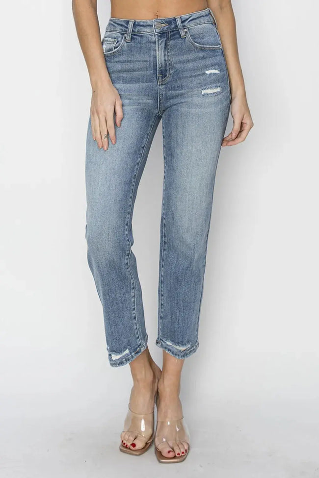 RISEN Full Size High Waist Distressed Cropped Jeans  Style Ratio