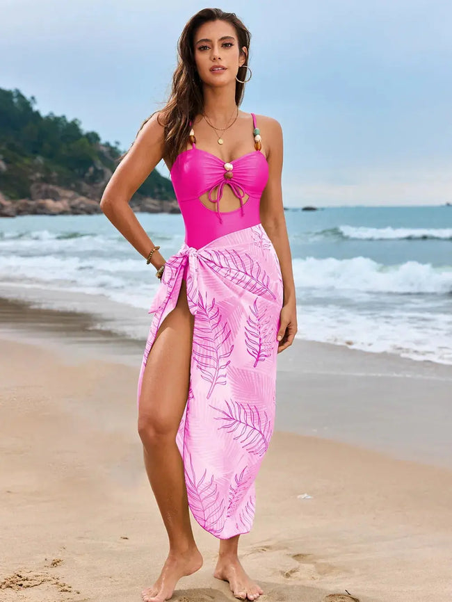 Cutout Sweetheart Neck Swimsuit and Cover-Up Swim Set  Style Ratio