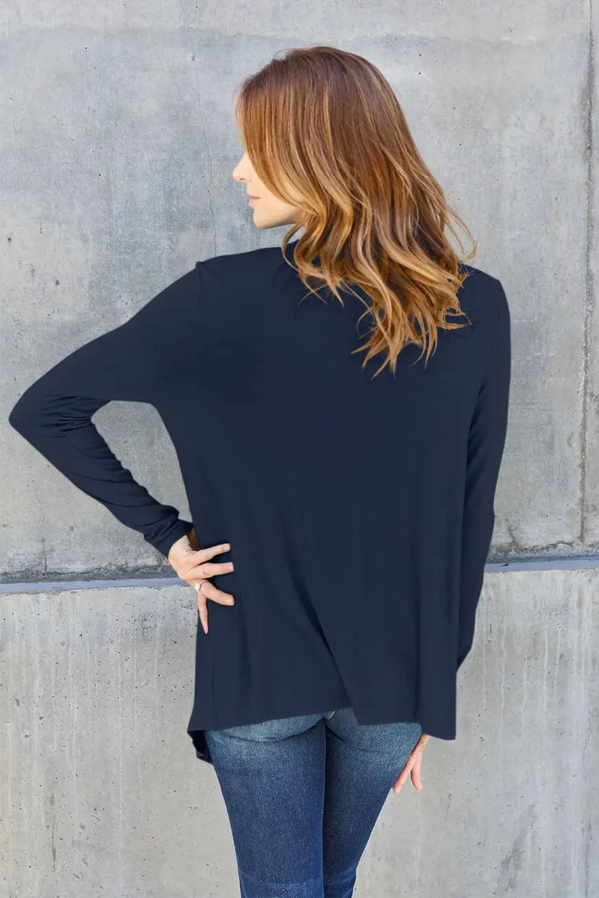 Basic Bae Full Size Open Front Long Sleeve Cardigan  Style Ratio