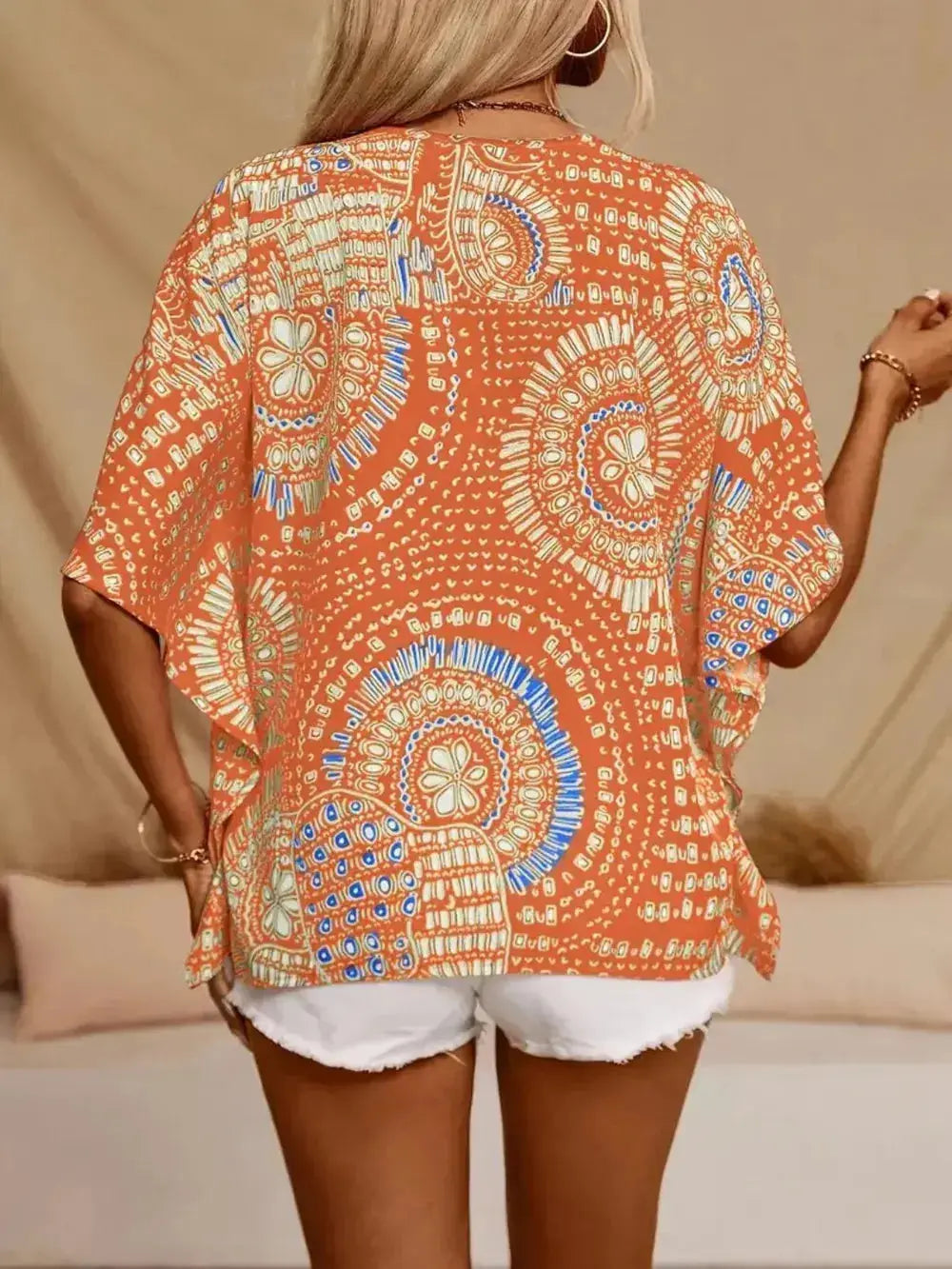 Printed V Neck Half Sleeve Blouse  Style Ratio