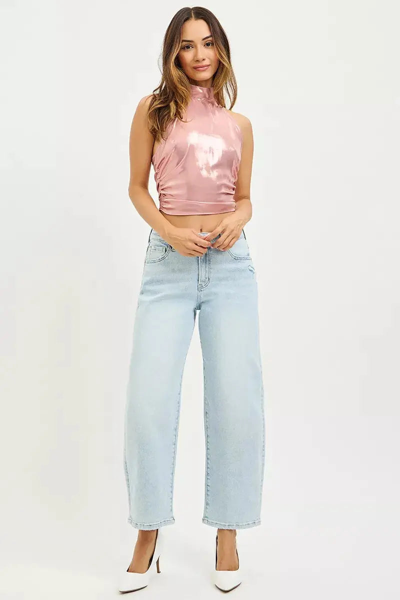 RISEN High Rise Crop Barrel Jeans  Style Ratio