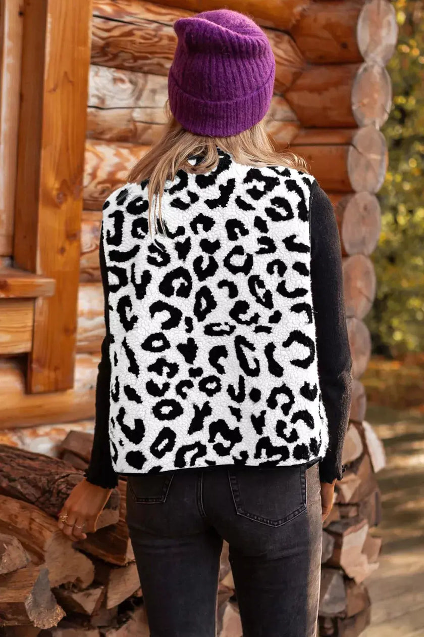 Leopard Print Sherpa Fleece Vest Coat  Style Ratio