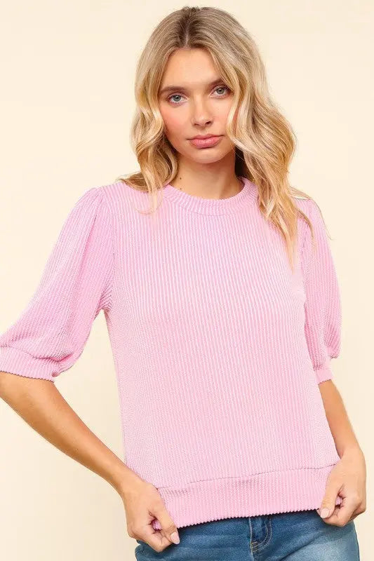 Haptics Half Sleeve Knit Blouse Trendsi
