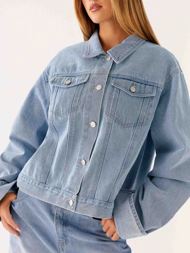 Button Down Cropped Oversized Denim Jacket  Style Ratio