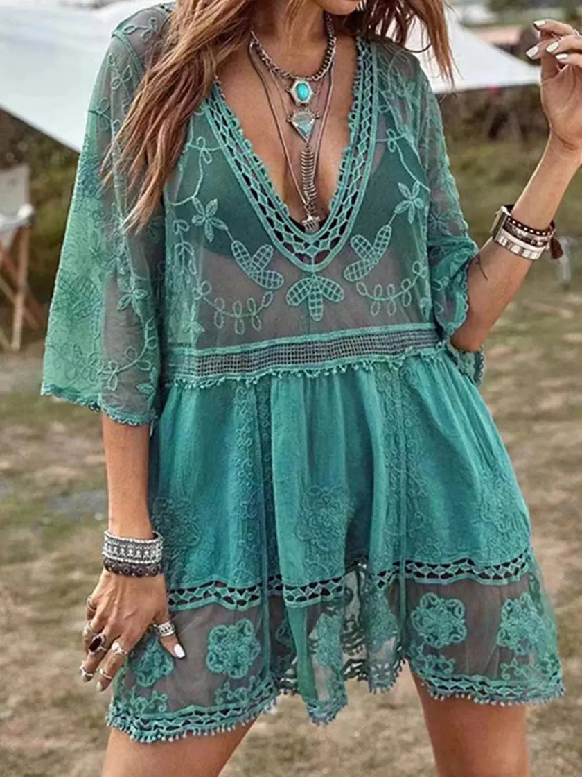 Lace Detail Plunge Cover-Up  Style Ratio