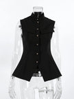 Stand Collar Button-Down Vest Coat  Style Ratio