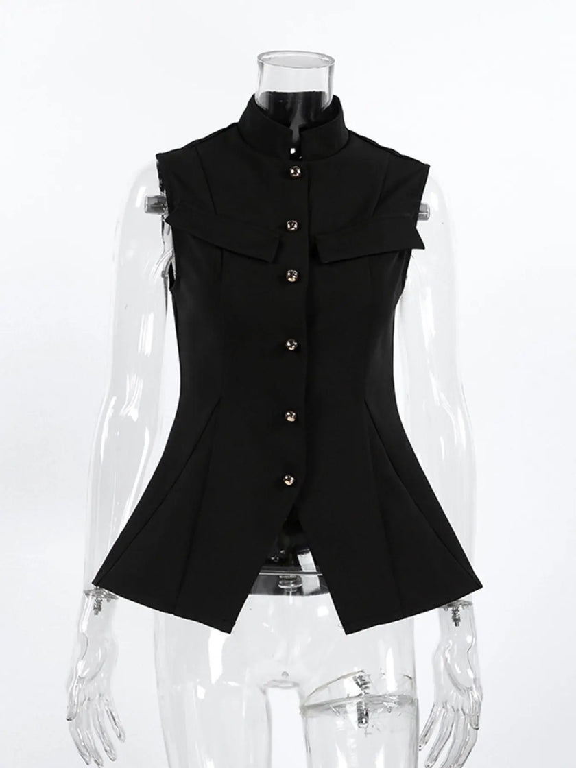 Stand Collar Button-Down Vest Coat  Style Ratio