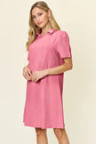 Double Take Full Size Texture Collared Neck Short Sleeve Dress  Style Ratio