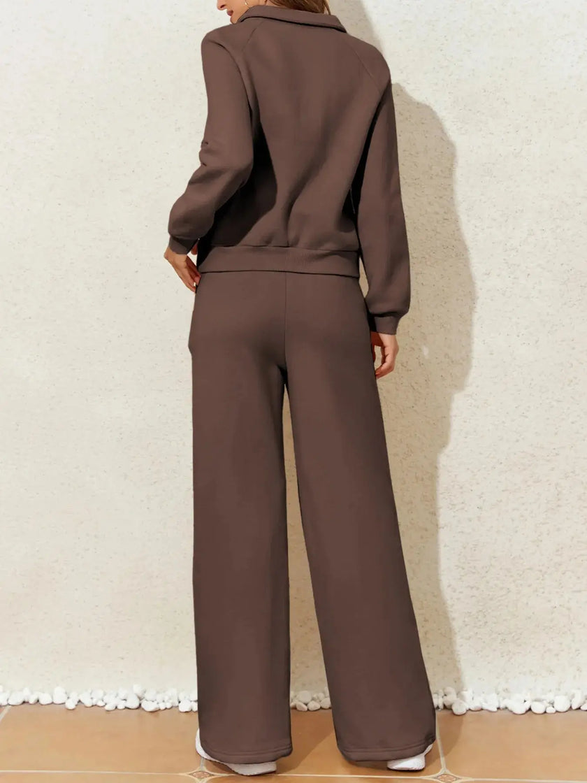 Collared Sweatshirt and High Waist Pants Active Set  Style Ratio
