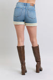 Judy Blue HW Tummy Control Shearling Cuff Denim Shorts  Style Ratio