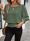 Smocked Waist Round Neck Blouse  Style Ratio