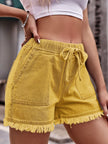 Denim Drawstring Raw Hem Denim Shorts  Style Ratio