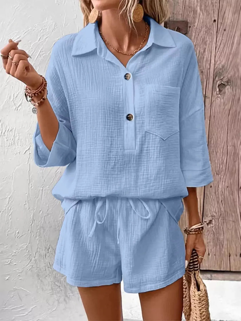 Button Detail Top and Shorts Set  Style Ratio
