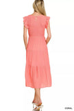 Zenana Woven Smocked Ruffle Sleeve Midi Dress  Style Ratio