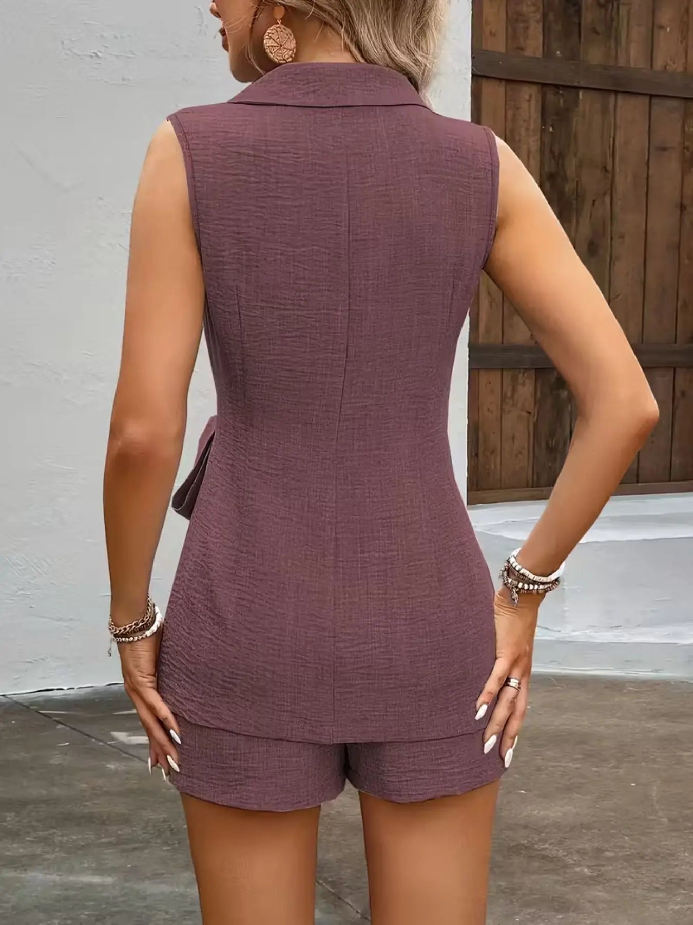 Sleeveless Blazer with Tie Waist & Shorts Set  Style Ratio
