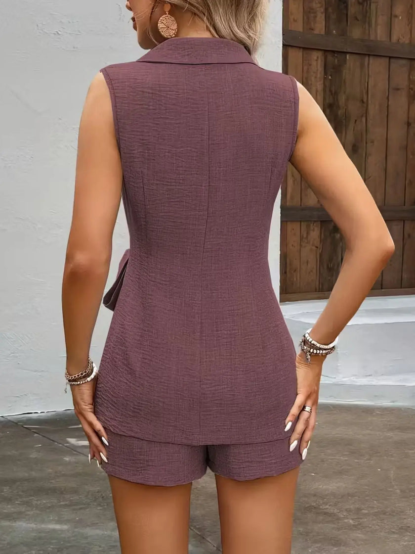 Sleeveless Blazer with Tie Waist & Shorts Set  Style Ratio