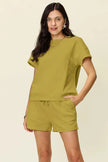 Double Take Full Size Texture Short Sleeve T-Shirt and Drawstring Shorts Set  Style Ratio
