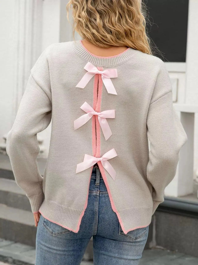Bow-Back Round Neck Sweater  Style Ratio
