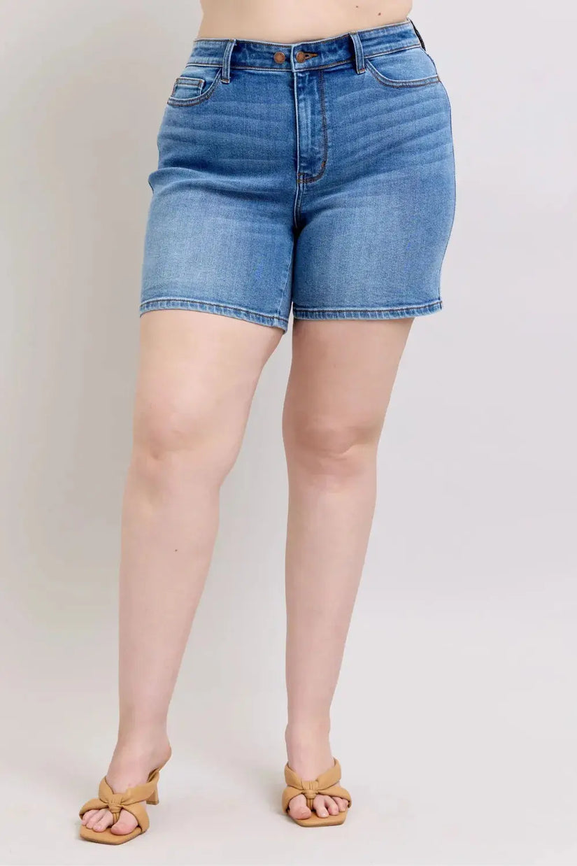 Judy Blue Full Size 2 Button Denim Shorts with Pockets Plus Size  Style Ratio