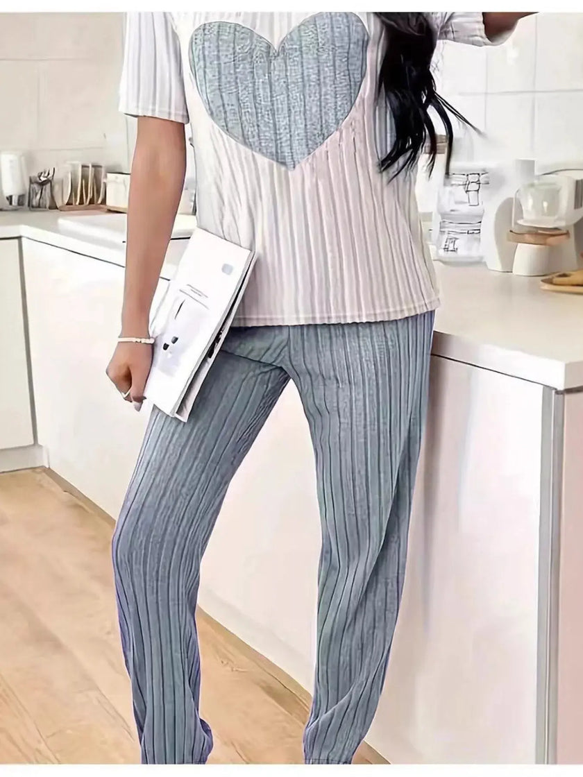Heart Ribbed Knit Top and Pants Lounge Set  Style Ratio