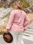 Plus Size Tie Neck Puff Sleeve Blouse  Style Ratio