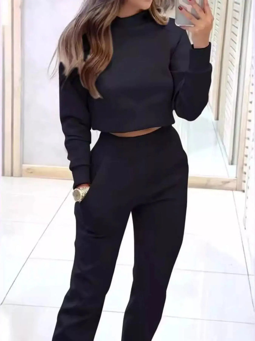 Casual Chic Cropped Sweatshirt and Jogger Set  Style Ratio