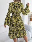 Floral Print Smocked Ruffle Hem Flared Sleeve Dress  Style Ratio