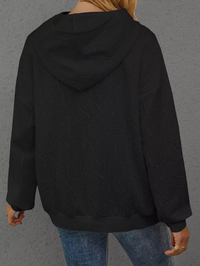Full Size Embossed Lettering Casual Hoodie  Style Ratio