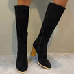 Point Toe Knee-High Suede Block Heel Boots  Style Ratio