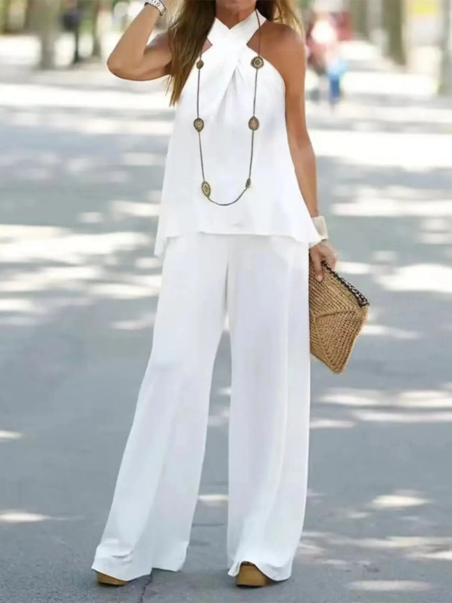 Halter Top and Wide Leg Pants Matching Set  Style Ratio