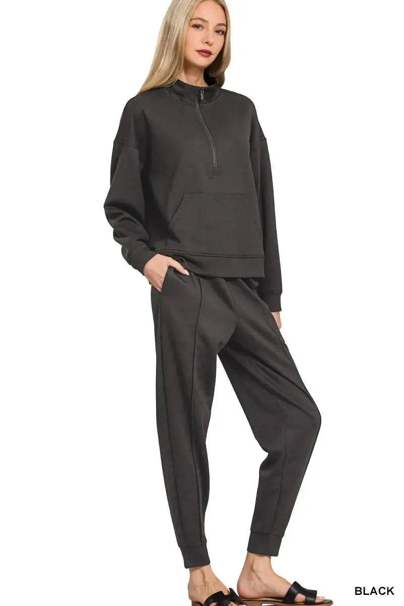 Zenana Scuba Half Zip Sweatshirt and Joggers Set  Style Ratio