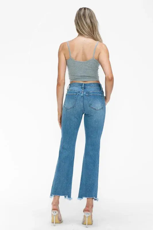 bytos Raw Hem Distressed Mid Rise Crop Jeans  Style Ratio