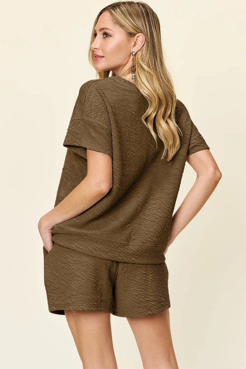Double Take Short Sleeve Shirt and Drawstring Shorts Set  Style Ratio