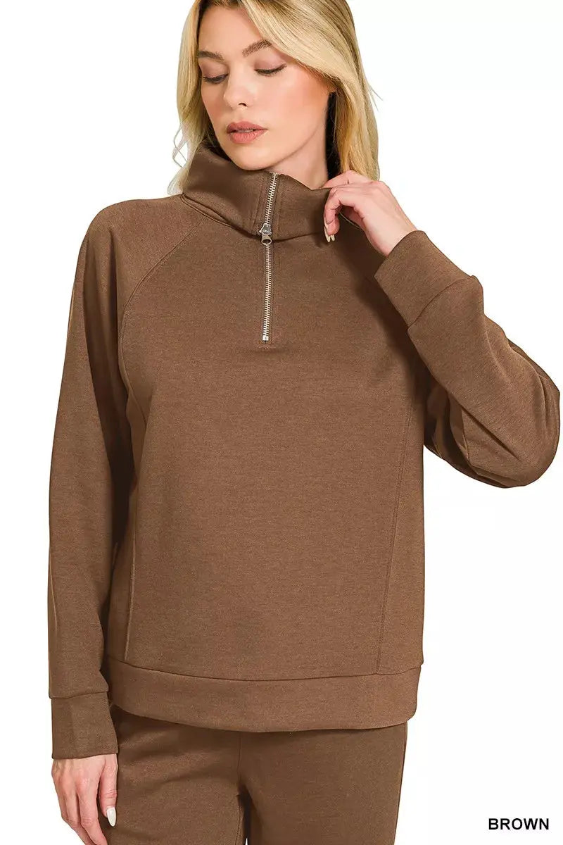 Zenana Scuba Half Zip Sweatshirts and Joggers Set  Style Ratio
