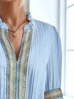 Notched Textured Balloon Sleeve Blouse  Style Ratio