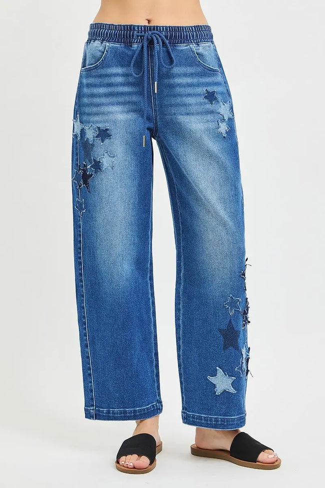 RISEN Elastic Band Slouchy Cropped Barrel with Star Patch  Style Ratio
