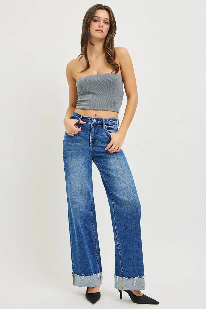 RISEN High Rise Wide Leg Jeans With Cuffed Hem  Style Ratio