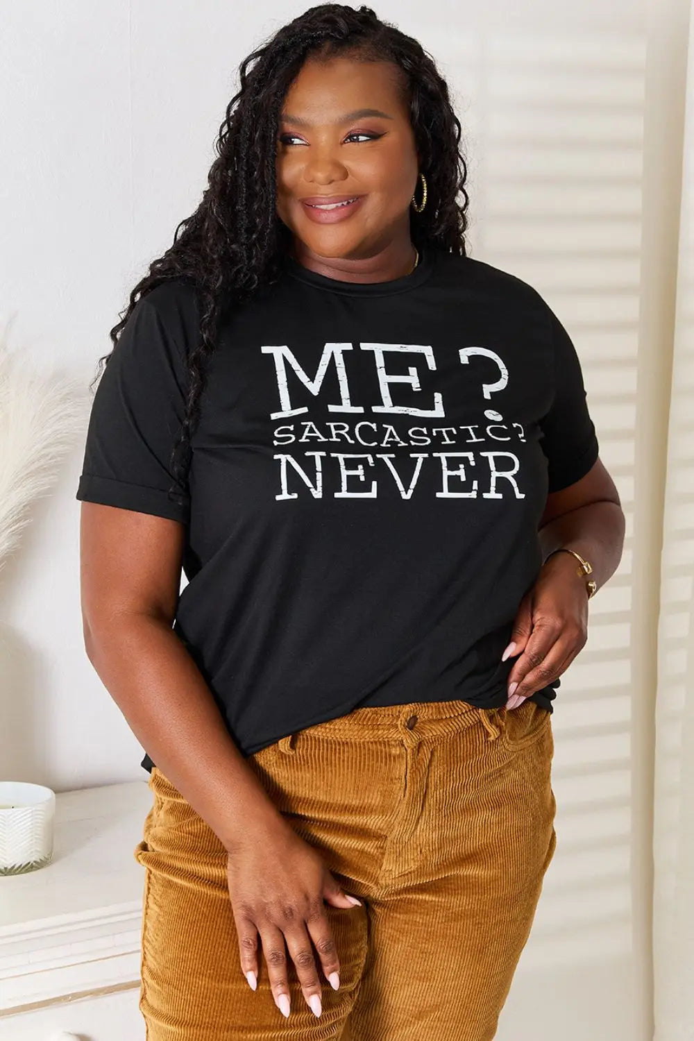 Simply Love Letter Graphic Round Neck Short Sleeve Shirt  Style Ratio