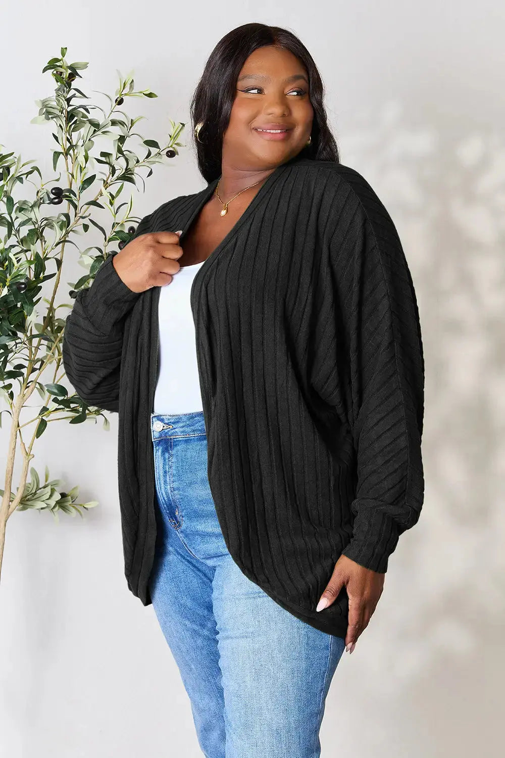 Basic Bae Full Size Ribbed Cocoon Cardigan  Style Ratio