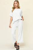 Double Take Texture Round Neck Short Sleeve Shirt and Wide Leg Pants  Style Ratio