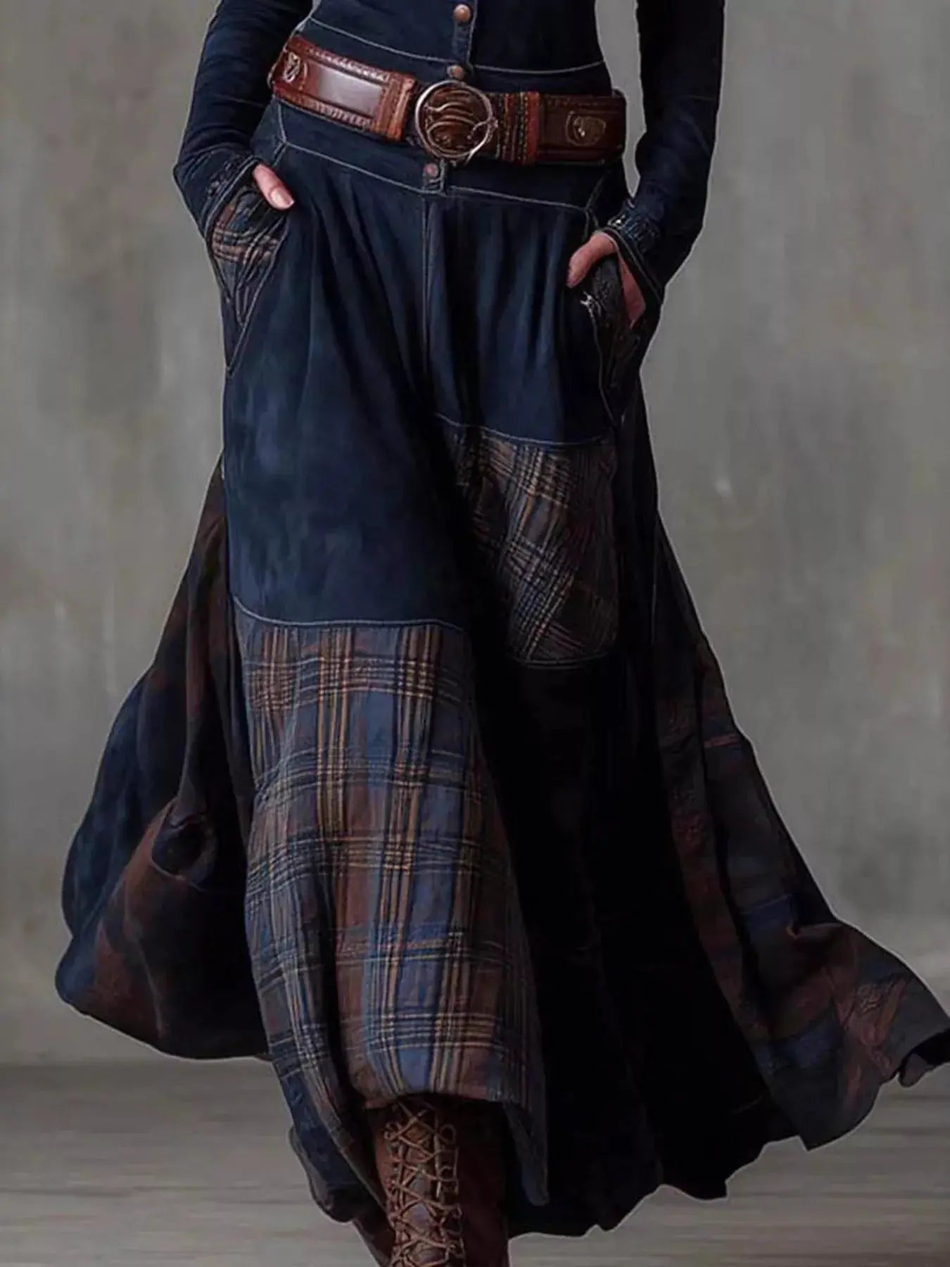 Full Size Plaid Button Front Long Sleeve Dress  Style Ratio