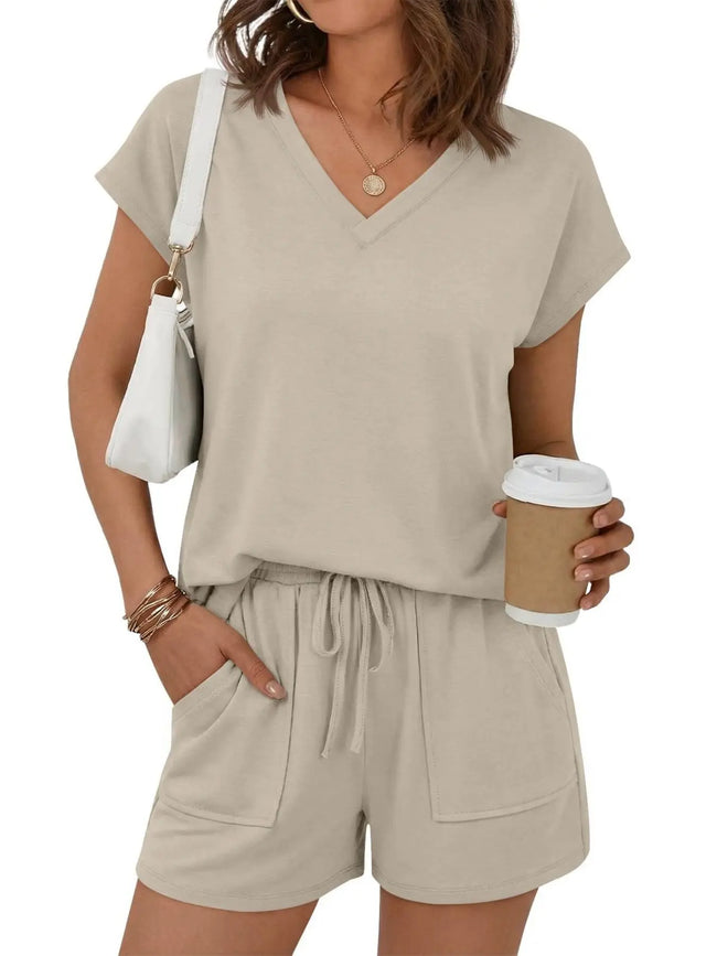 Casual V-Neck T-Shirt and Shorts Set  Style Ratio