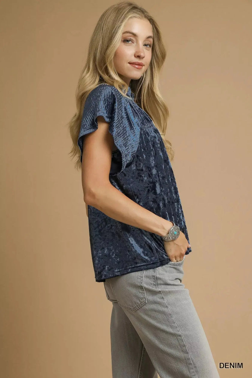 Umgee Crushed Velvet Pleated Blouse  Style Ratio