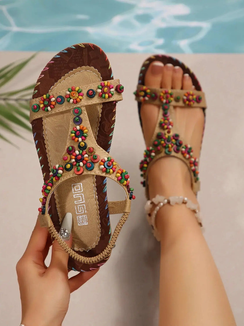 Beaded T-Strap Flat Sandals  Style Ratio