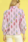 Umgee Floral Print Lantern Sleeve Button Down Blouse  Style Ratio