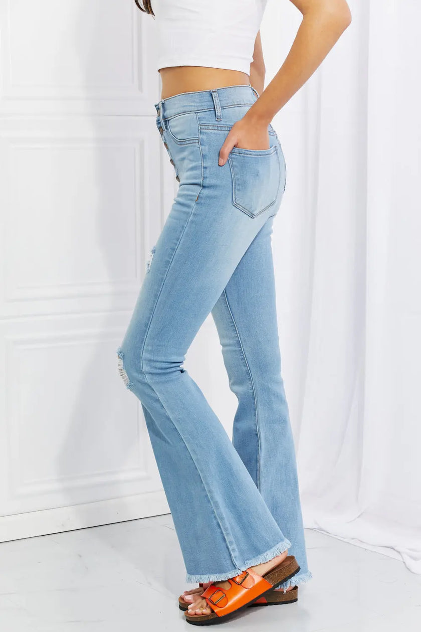 Vibrant MIU High Rise Button Flare Jeans  Style Ratio